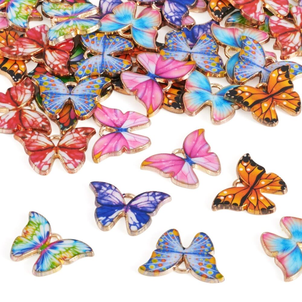 2896 48Pcs Butterfly Charms for Jewelry Making Colorful Butterflies Dangle
